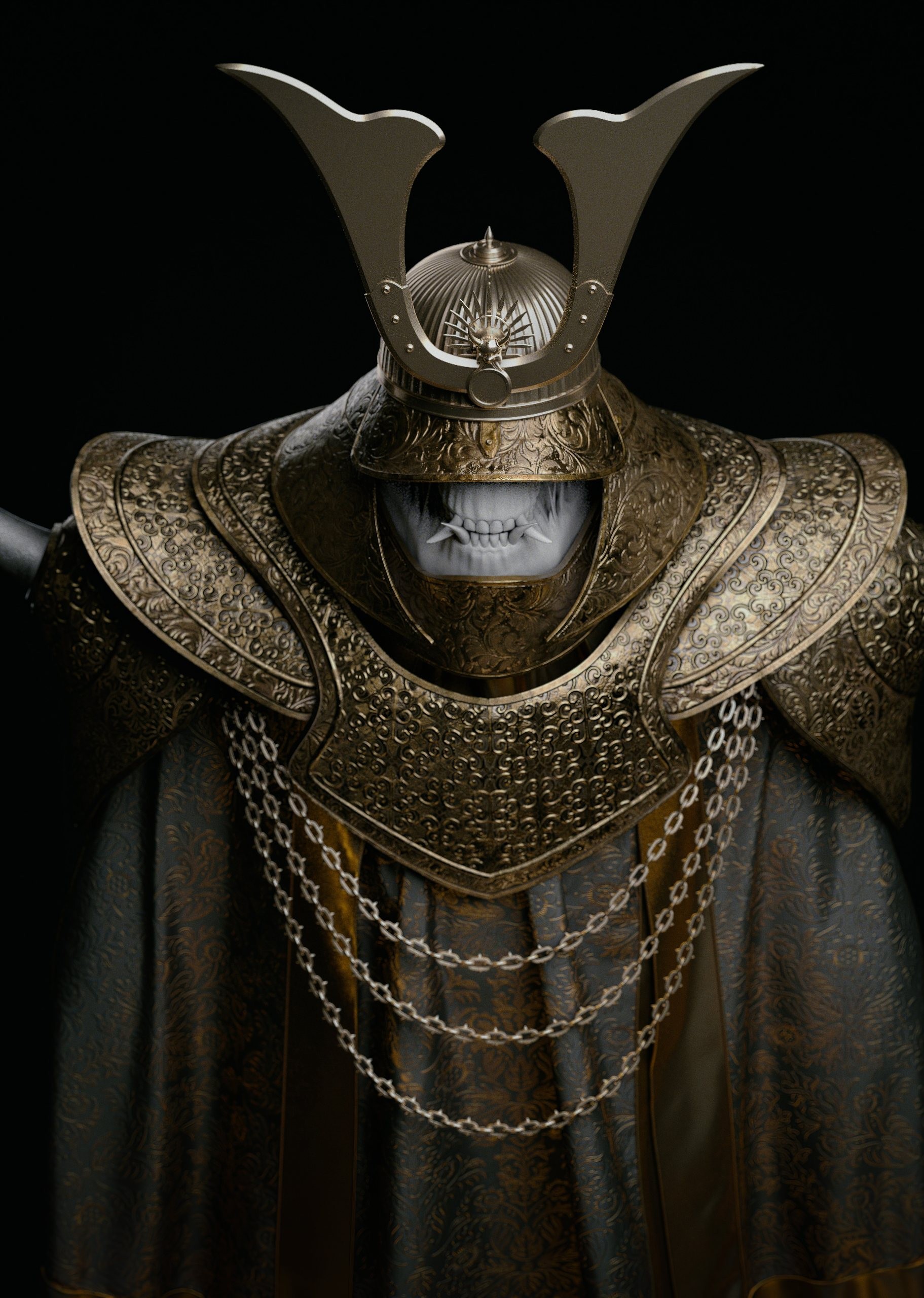 Golden Demon — an armored demon in ornate golden robes, character design by Roberto Digiglio