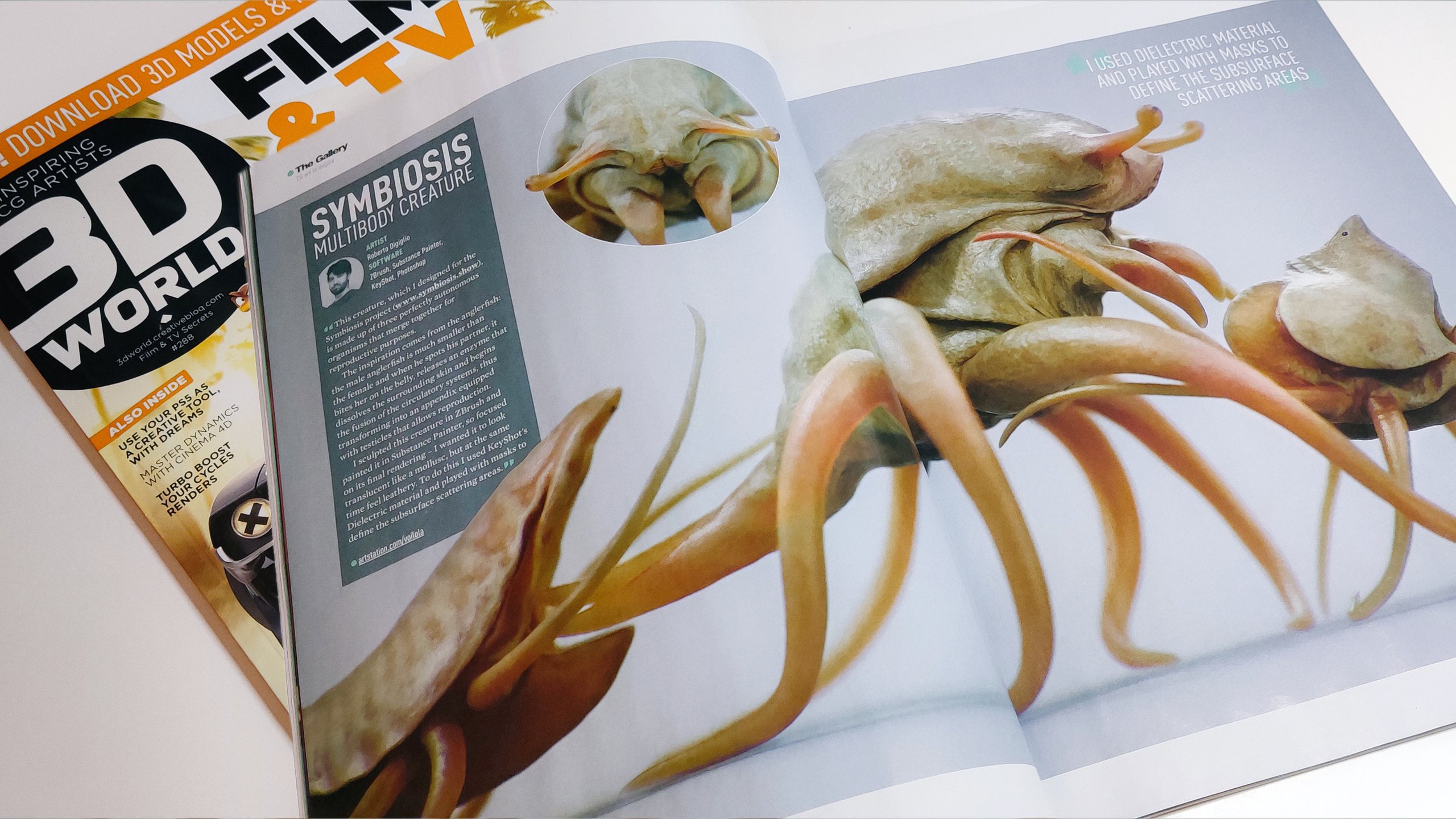 Symbiosis — Multibody Creature — 3D World magazine, issue 288 — 2022: a creature made of three autonomous organisms, for the SYMBIOSIS VR performance, creature design by Roberto Digiglio