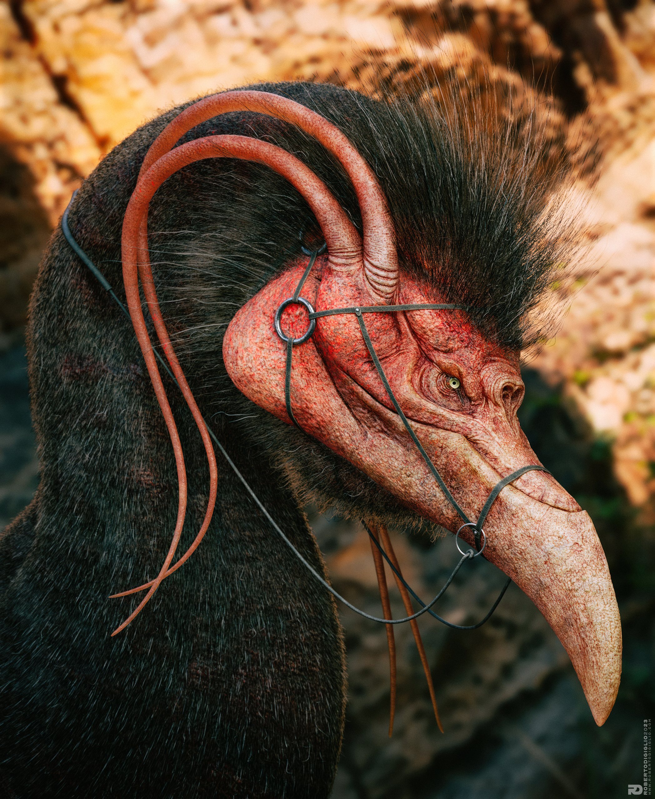 The Scavenger — an alien mount between a running bird and a vulture, creature design by Roberto Digiglio